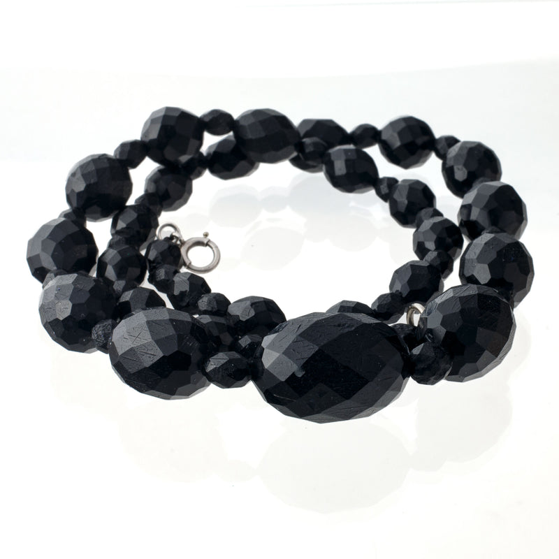 Victorian Whitby Jet and Vulcanite graduated faceted bead necklace
