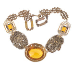 Edwardian style necklace, Golden Facated Glass, Gurtler Work setting. 19 in.