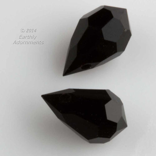 Jet Black Faceted Teardrop Pendant, Preciosa art 451. 10x6mm. Pkg 4. b11-bw-2075