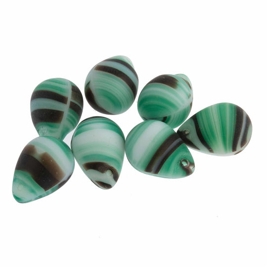 Mint Green, Black, White Mali Wedding Bead, glass drop. Pkg 4. B11-GR-0735
