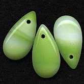 Moss Green & White Glass, Flat Teardrop Pendant. 10x18x5mm. Pkg 10. b11-gr-0941