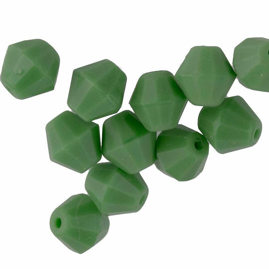 Vintage opaque Pea Green glass bicones beads. 6x7mm. Semi matte. Pkg of 10.  Czechoslovakia. b11-gr-0688