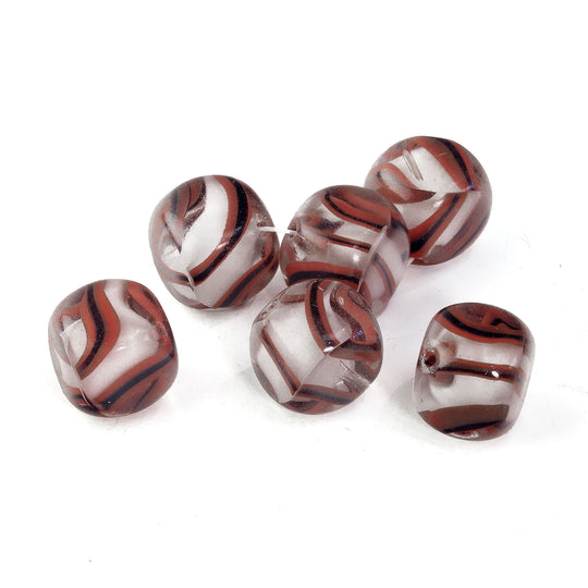 Rare West German diagonal givre style lampwork cubes, 12mm Pkg of 6. b11-yo-0877
