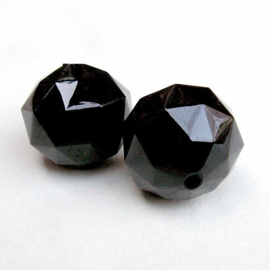 Rare vintage large hollow jet glass rounds. Occupied Japan. 26x28mm pkg of 1. b11-bw-0991