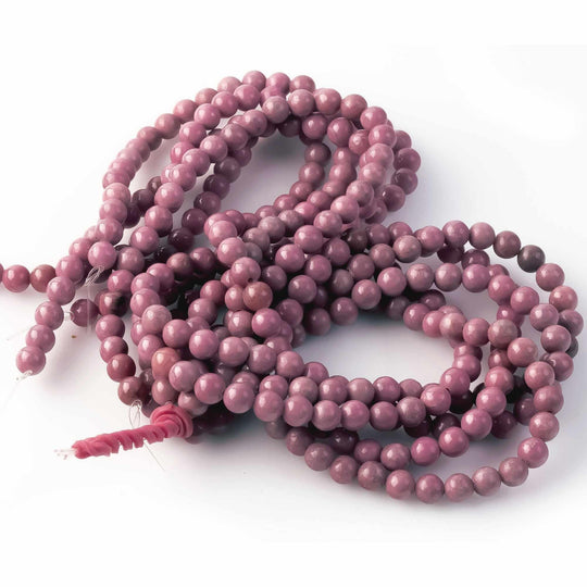 Rhodonite 4mm smooth round beads. Vintage A quality 1980s. 16 in. strand. b4-rho431