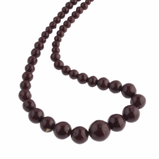 Vintage Bohemian graduated chocolate brown glass bead 16" strand. B11-BR-0759-1