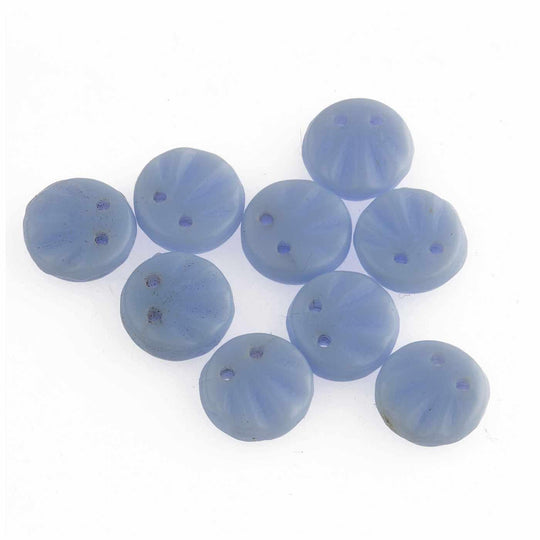Vintage Bohemian pressed glass round tablet beads 1920s Czechoslovakia 11mm. Pkg 10. B11-BL-0499