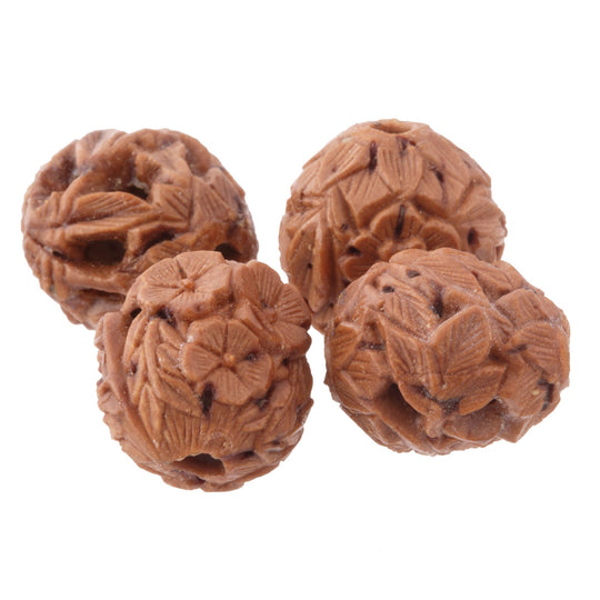 Vintage Chinese carved nut beads. Intricate foliar carvings   12-15mm. Pkg1. b7-wo346