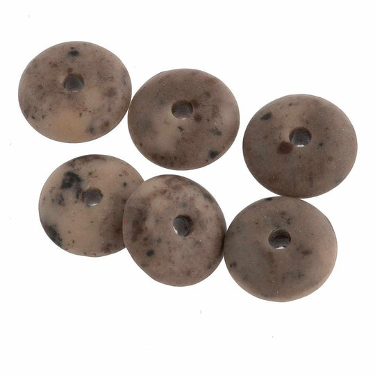 Vintage Czech Faux Granite Glass Rounded Spacer Disks. 5x12mm. Pkg of 6.  B11-BR-0520