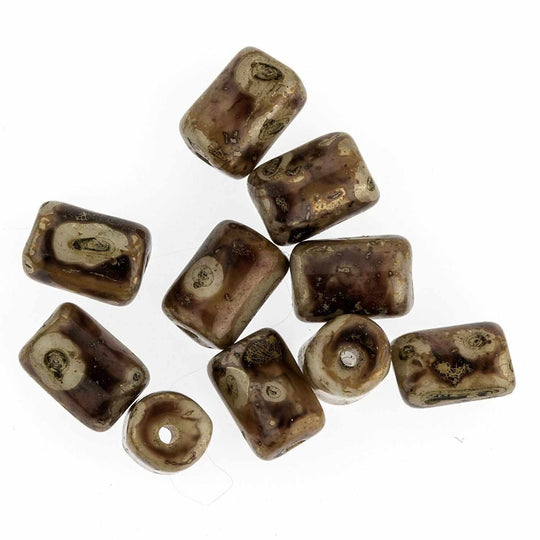 Vintage Czech Picasso glass cylinders. 10x5mm. Pkg of 10. b11-br-0738(e)