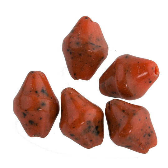 Vintage Czech coral glass bicones. 10x8mm. Pkg of 5. b11-yo-0825(e)