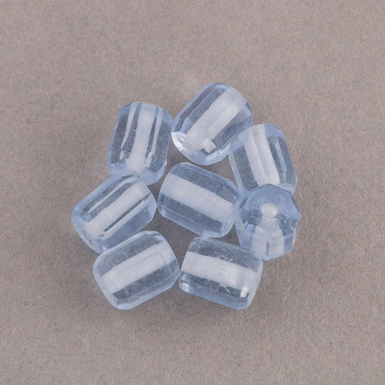 Vintage Czech sapphire blue faceted glass cylinder beads 6x5mm strand of 25. b11-bl-1097(e)