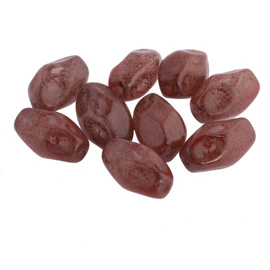 Vintage Czechoslovakian Red Plum-Colored Dimpled Molded Glass Ovals. 13x8mm. Pkg of 10. B11-PP-0588