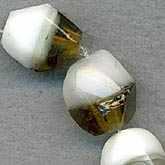 Vintage Duotone 6 sided oval shaped glass beads. 11x9mm.Pkg of 10. b11-bw-0784