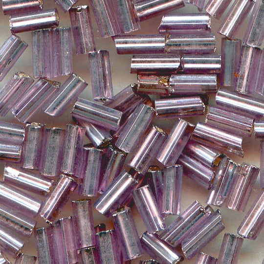 Vintage Japanese silver-lined lilac bugle beads. 5x2mm. 10-gr. bag. b17-127(e)