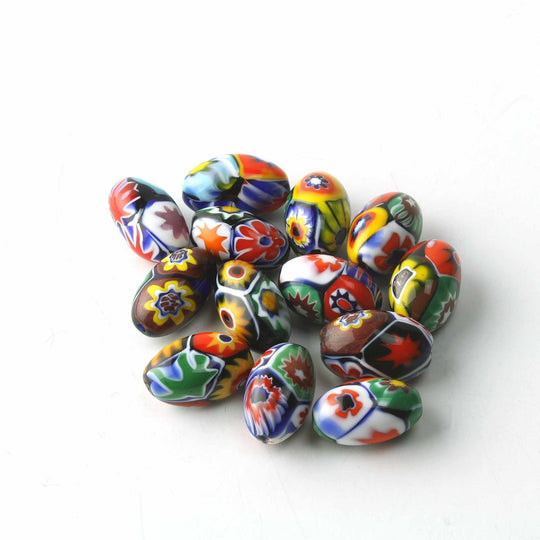 Vintage Murano Moretti millefiori glass  beads. C1920s-1950s. 12x7.5mm ovals. Pkg.1. b1-1035
