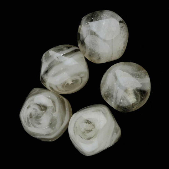 Vintage Venetian lampwork smoky 3 sided nugget shaped glass beads. Aveerage 12x14mm..Pkg of 2. b11-bw-0821