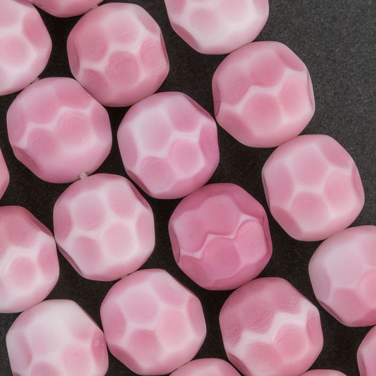 Vintage West German opaque pink on white rounds, molded facets.13x12mm. Pkg of 5. b11-pp-0871-2