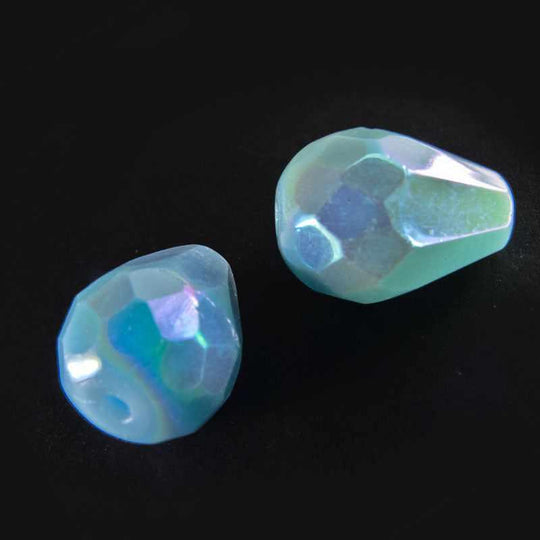 Vintage blue-green faceted teardrops with AB finish. 11x8mm. Austria, 1950s. Sold as pkg. 4. b11-bl-1045-1