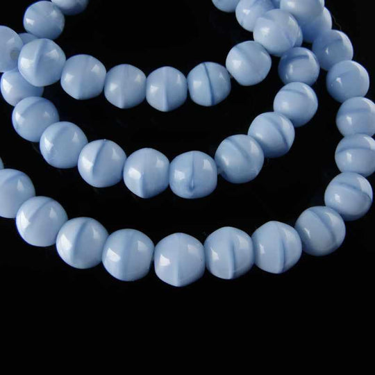 Vintage blue opal rounds with stripe, Czechoslovakia 6mm. Package of 25. b11-bl-1161