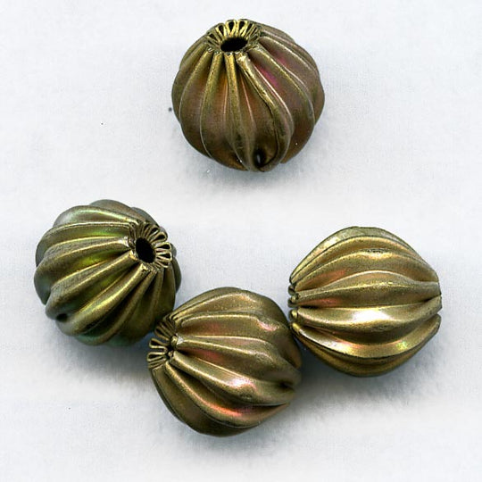 Vintage brass melon bead. 8mm. Pkg of 10. b18-0171-3(e)