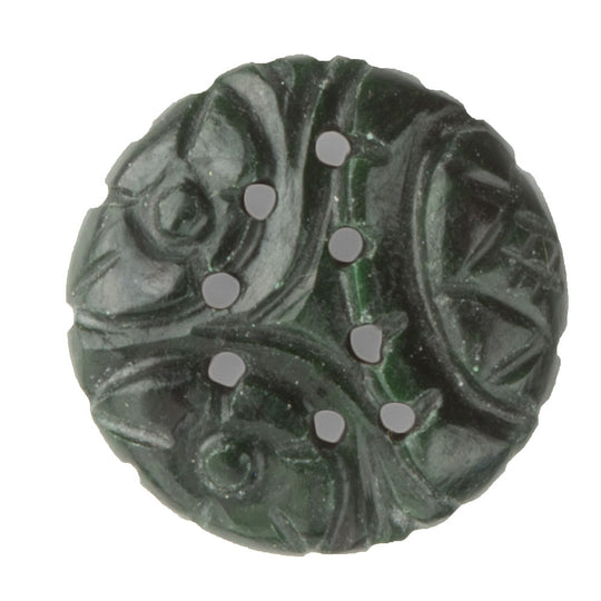 Vintage carved dark green nephrite Taiwan jade flatback cabochon. 17mm b4-jad475