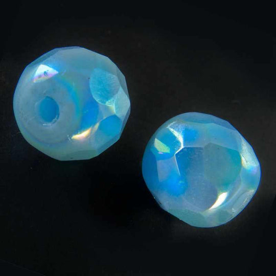Vintage faceted AB glass rounds. West Germany. 8mm. Pkg of 4. b11-bl-1044