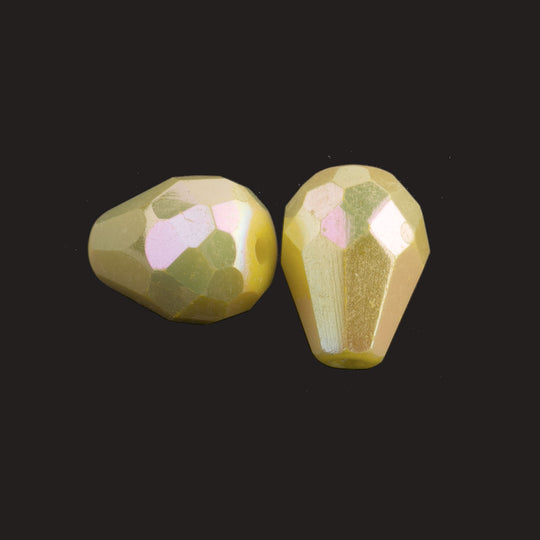 Vintage faceted AB teardrop, Germany. 13x9mm. Pkg of 2. b11-yo-0864-2