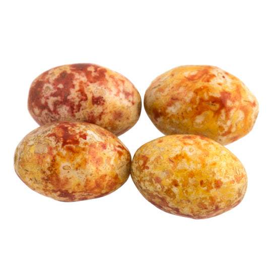 Vintage faux jasper glass ovals, Picasso finish, Czechoslovakia 20x14mm pkg of 4. b11-yo-0923(e)