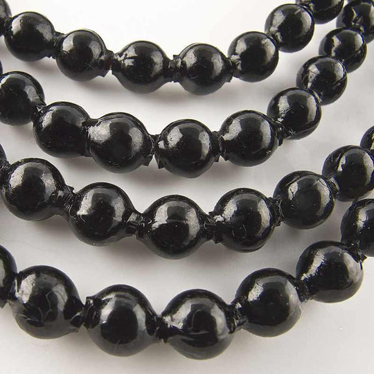Vintage hollow blown jet glass rounds 6mm, Japan strand of 50. b11-bw-1063