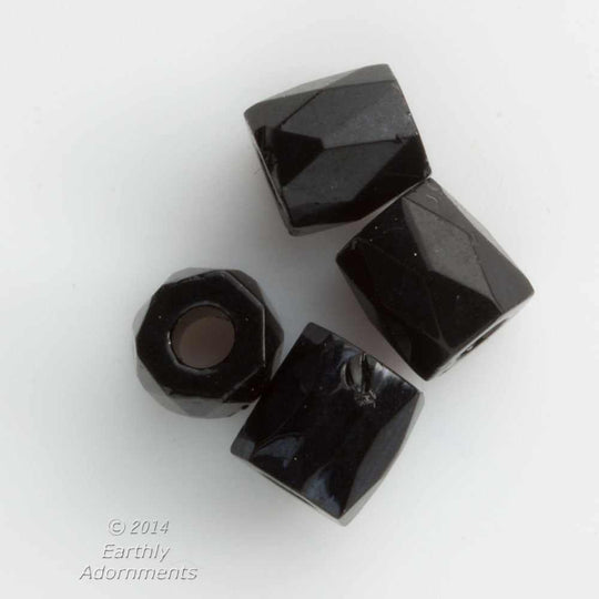 Vintage jet fire polished faceted glass cylinder beads. 7x7mm. Package of 10. b11-bw-2084