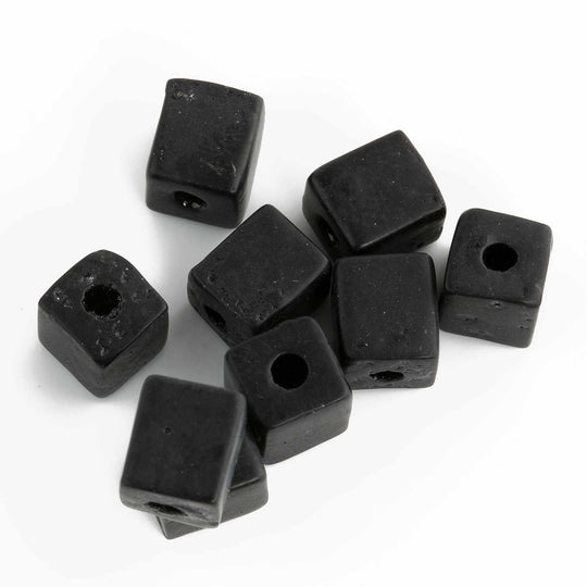 Vintage matte black cubes. 8x8mm Czechoslovakia Pkg of 10. b11-bw-0892(e)