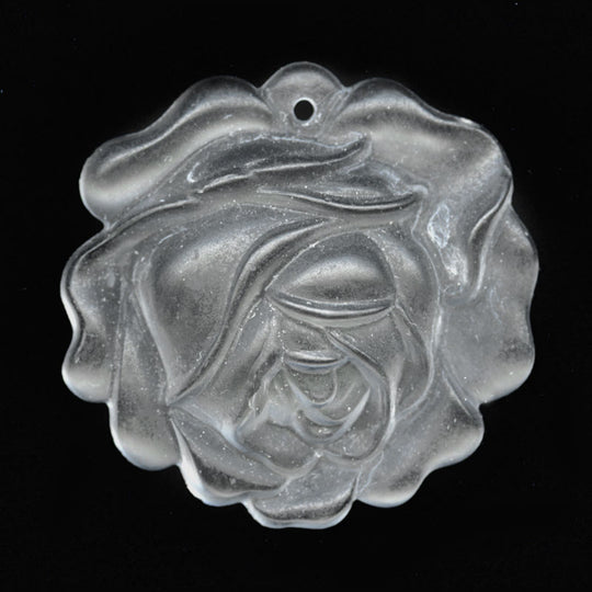 Vintage molded clear matte glass rose pendant, West Germany 18mm pkg of 1. b11-cr-0891