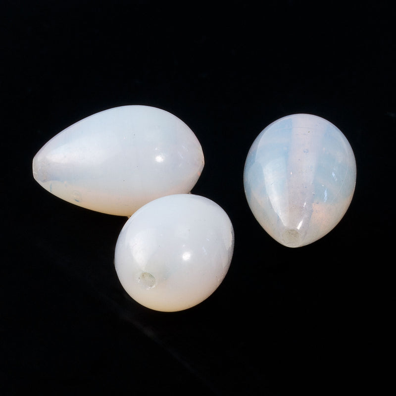 Vintage opal glass teardrop shaped beads, 20x13mm, Japan, pkg of 2