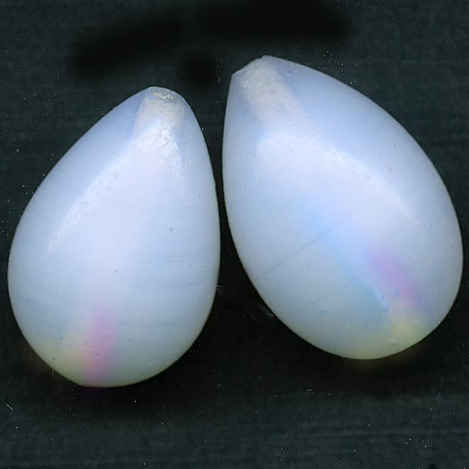Vintage opal glass teardrop shaped beads, 20x13mm, Japan, pkg of 2