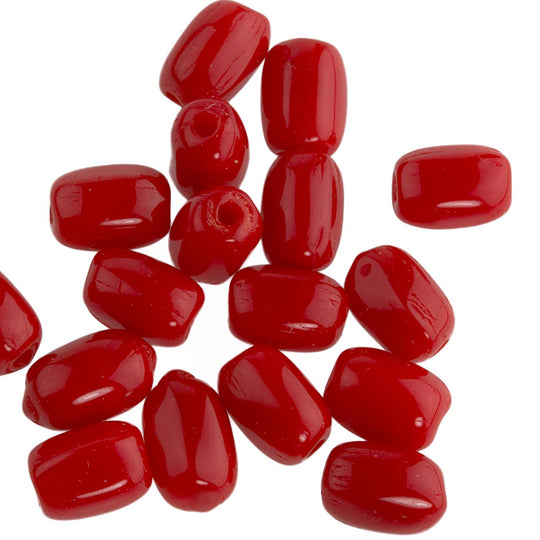 Vintage opaque deep red chubby rice beads. 6x4mm. Czechoslovakia. Pkg of 25. b11-rd-0690(e)