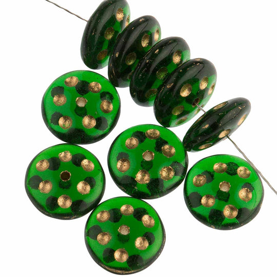 Vintage rondelles with gold dots. 10mm. Pkg of 25. B11-GR-0626-2