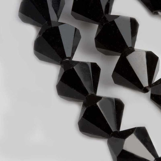 Vintage tin cut crisp jet glass bicones, Czechoslovakia. 11x10mm 6 pcs. b11-bw-2014(e)
