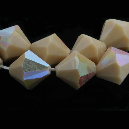 Vintage tin cut faceted opaque rosy beige bicones with partial AB finish, Czechoslovakia 1950-60s 10mm Pkg of 8. b11-br-0800(e)