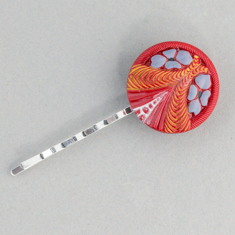 Vintage Czech pressed glass button made into a hair pin. One of a kind.