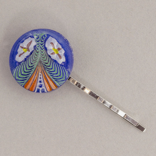 Vintage Czech pressed glass button hair pin. One of a kind. ac-h-201