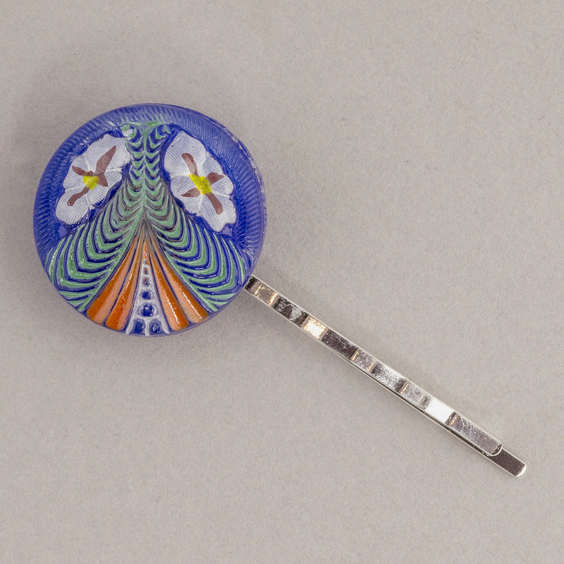 Vintage Czech pressed glass button hair pin. One of a kind. 