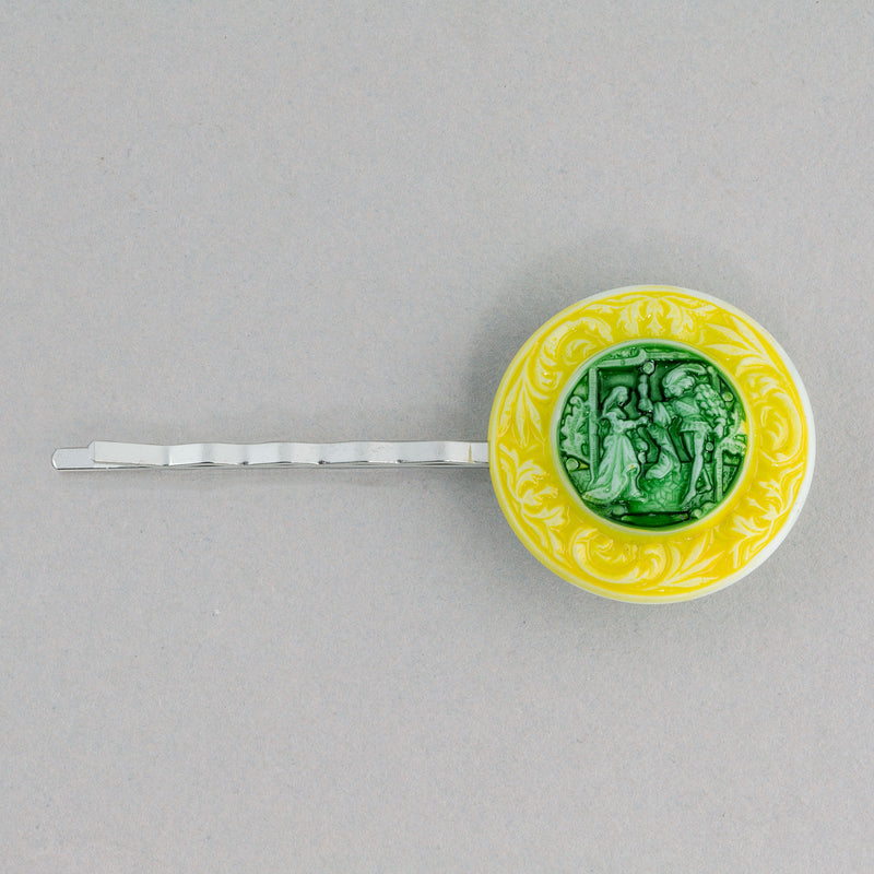 Vintage Czech pressed glass button made into a  hair pin. One of a kind. 