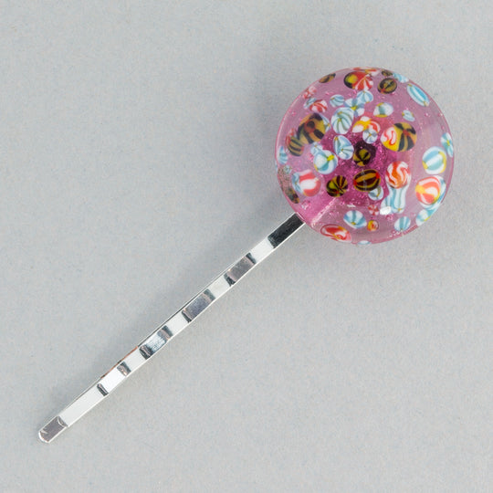 Vintage millefiori glass button hair pin. ac-h-226