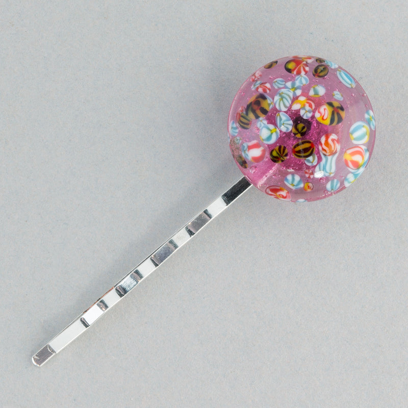 Vintage millefiori glass button hair pin.