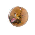 Vintage Chinese reverse hand-painted glass bead, bird and flowers, 31x17mm . Sold individually.