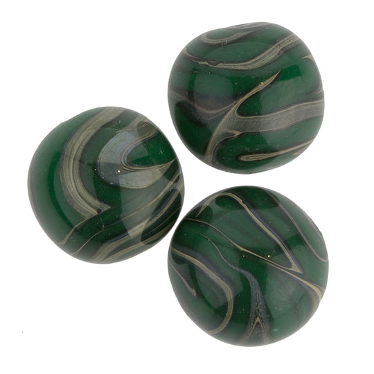 Vintage Japanese green and grey lampwork swirling marble rounds, 14mm, sold individually. b1-644(e)