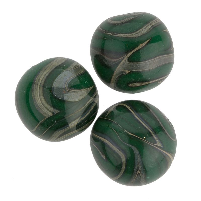 Vintage Japanese green and grey lampwork swirling marble rounds, 14mm, sold individually. 