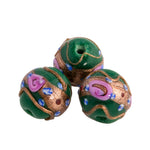 Vintage Venetian Fiorato Wedding Cake beads. Opaque green wit aventurine and rosettes. c. 1950s, 14x16mm, sold individually. 