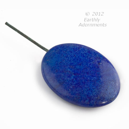 Blue Lapis Glass Oval Pendant, embedded wire. 34x26x8mm, Pkg 1.  B11-bl-2069